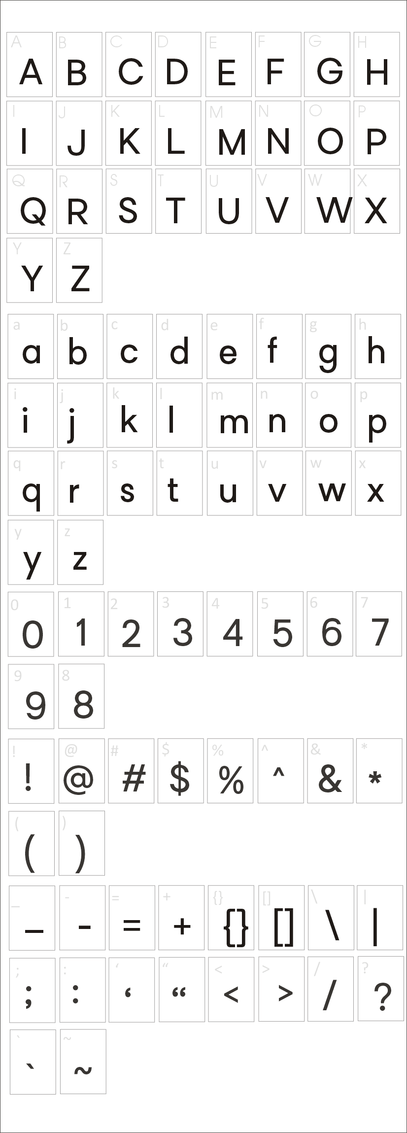 Aeronaut Font Characters Map