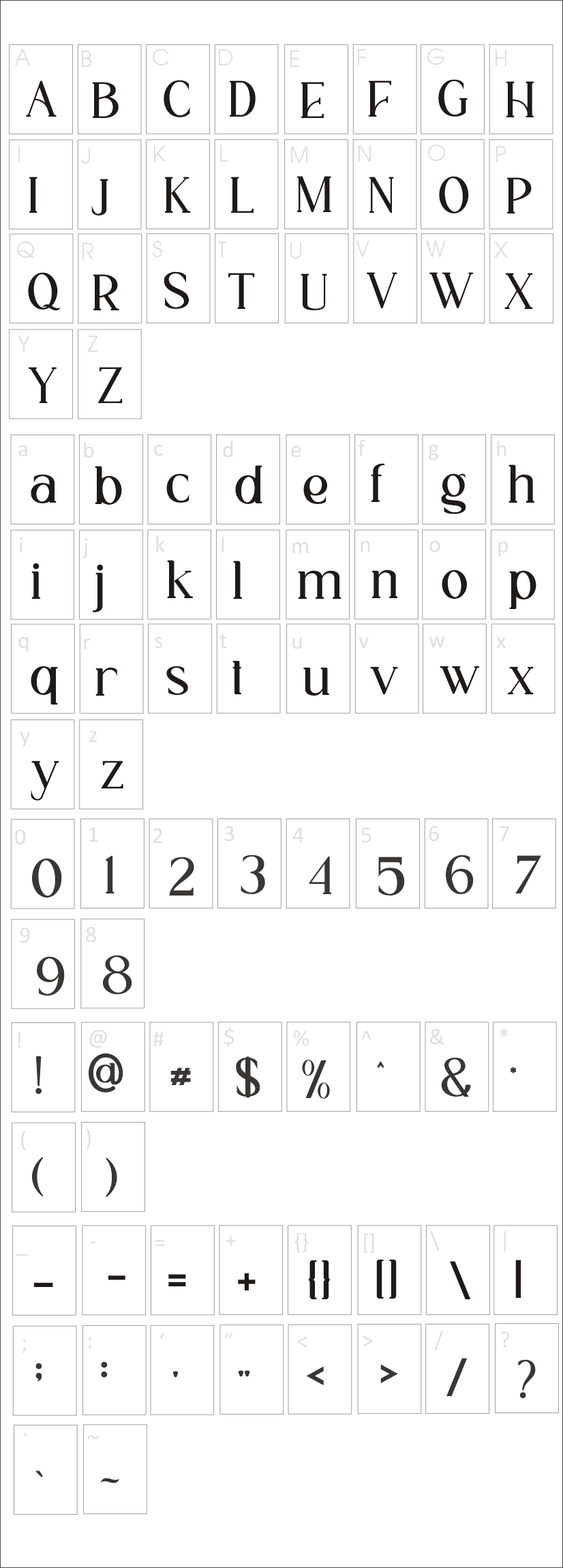 Estrella Font Characters Map