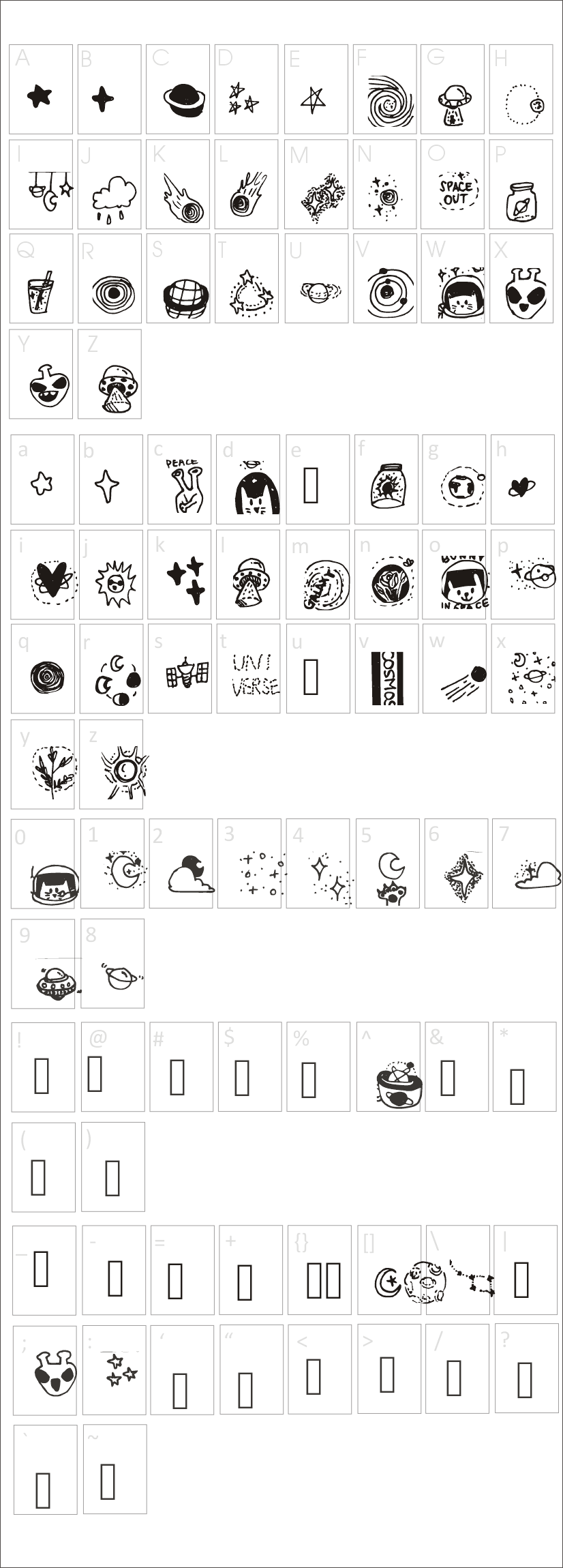 Galaxy Dingbats Font Characters Map