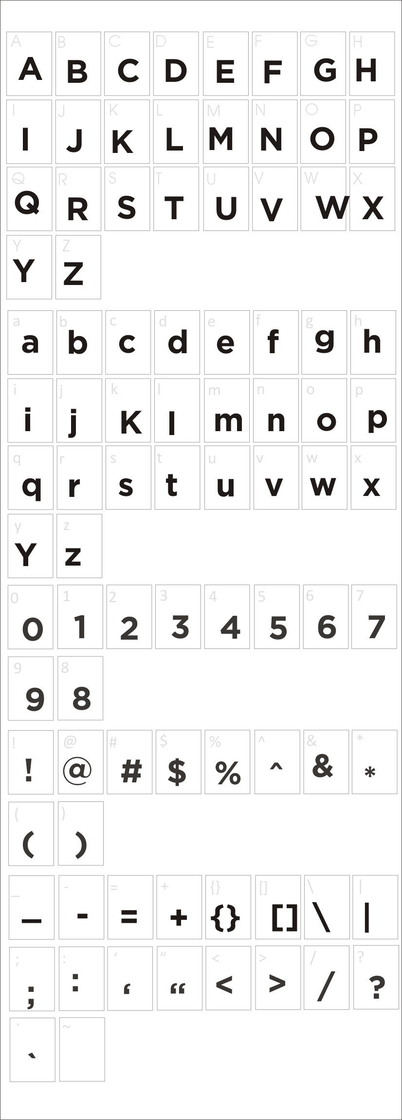 Gotham Font Family Characters Map