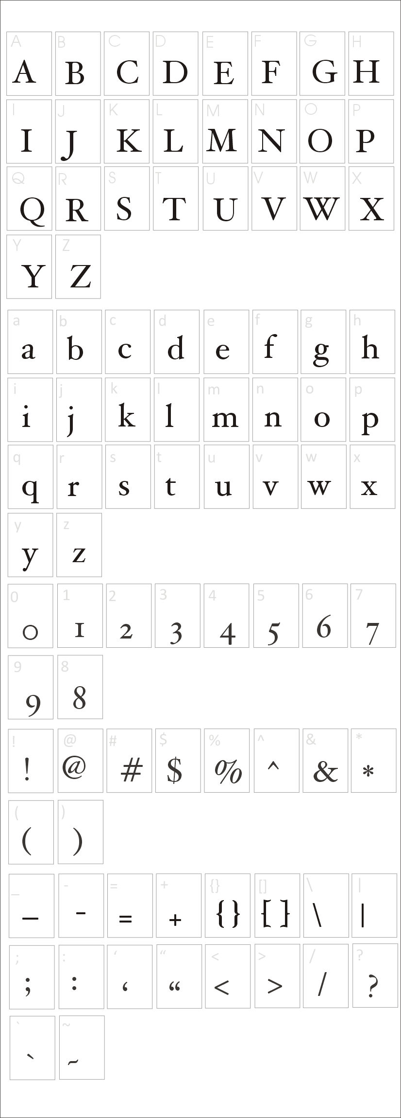 Hoefler Text Font Family Characters Map