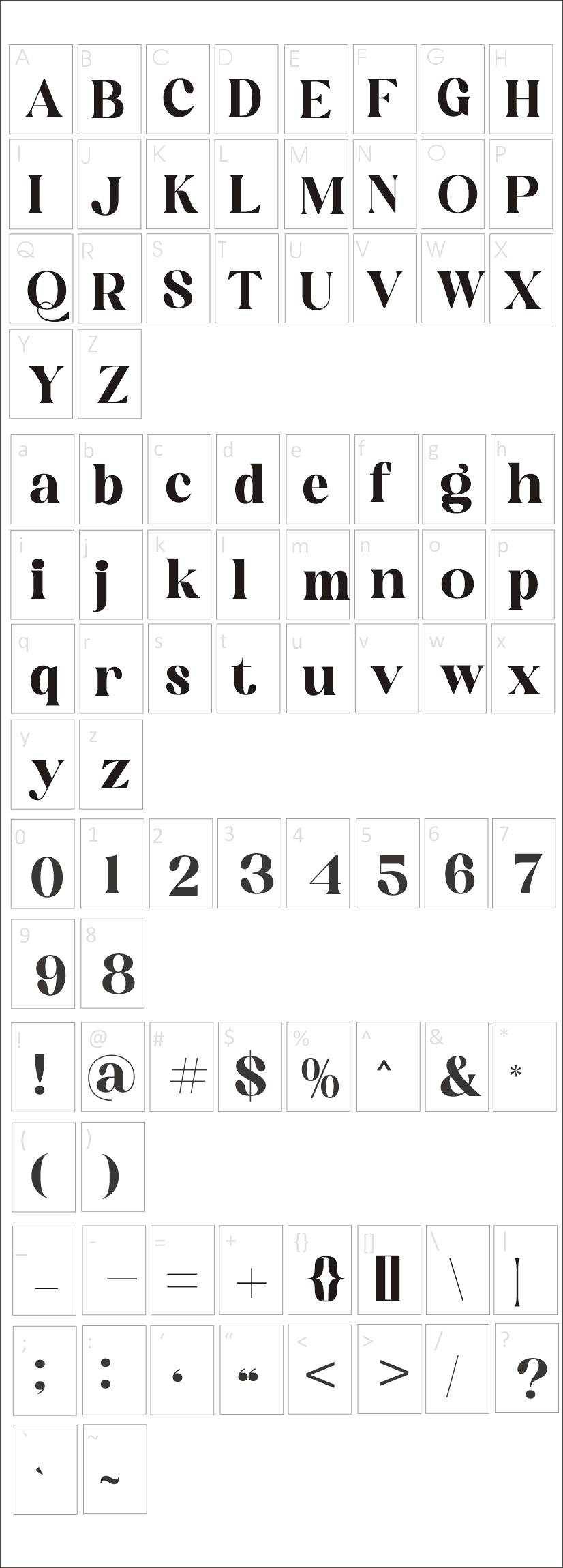 Mogilte Font Characters Map
