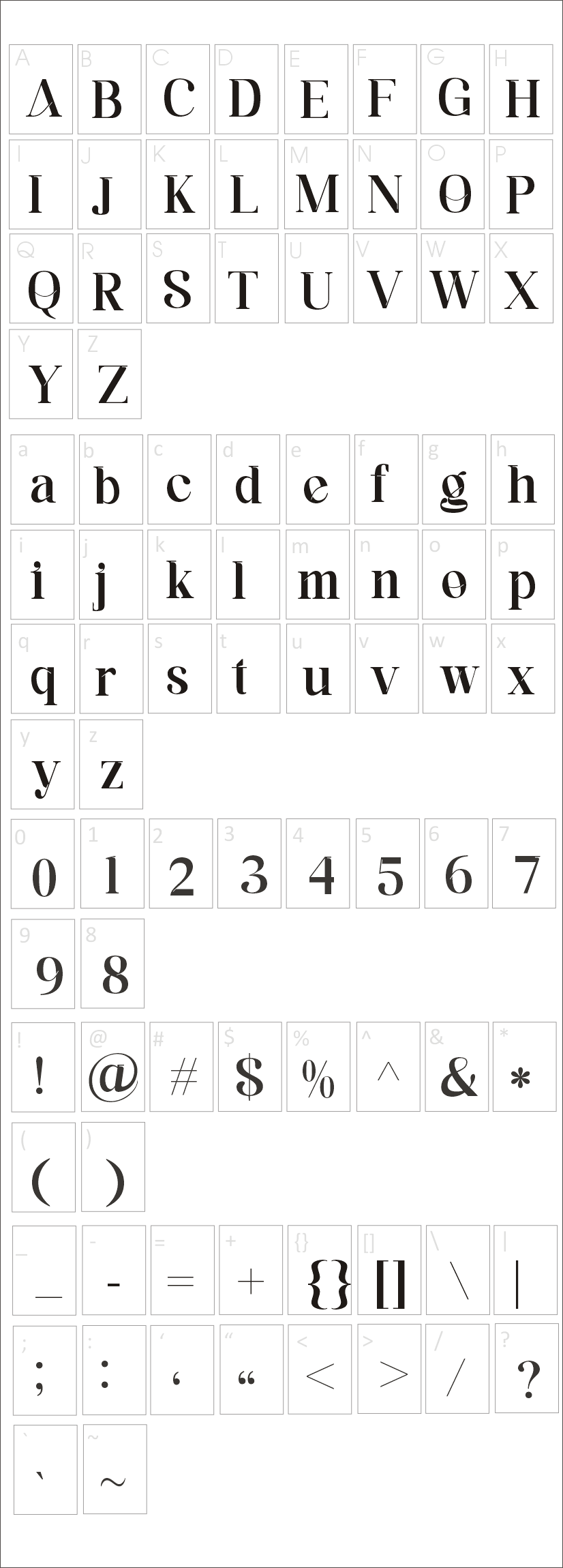 Moreland Font Characters Map