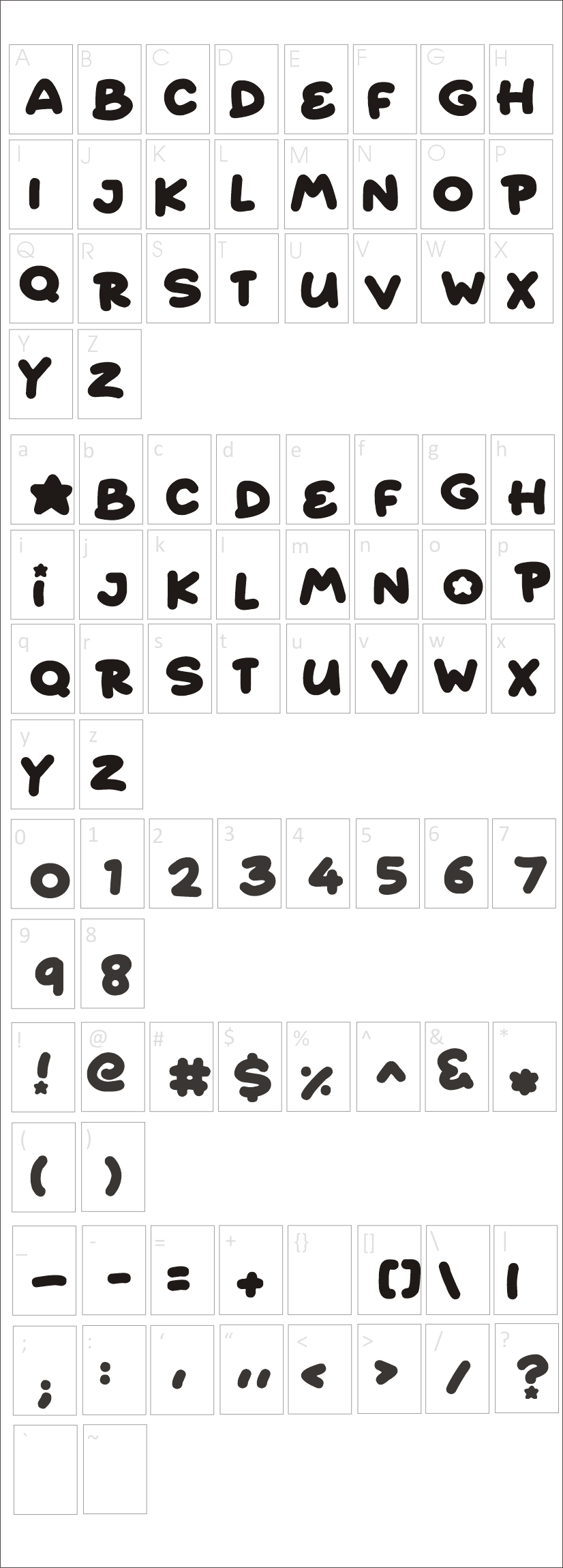 Starborn Font Family Characters Map