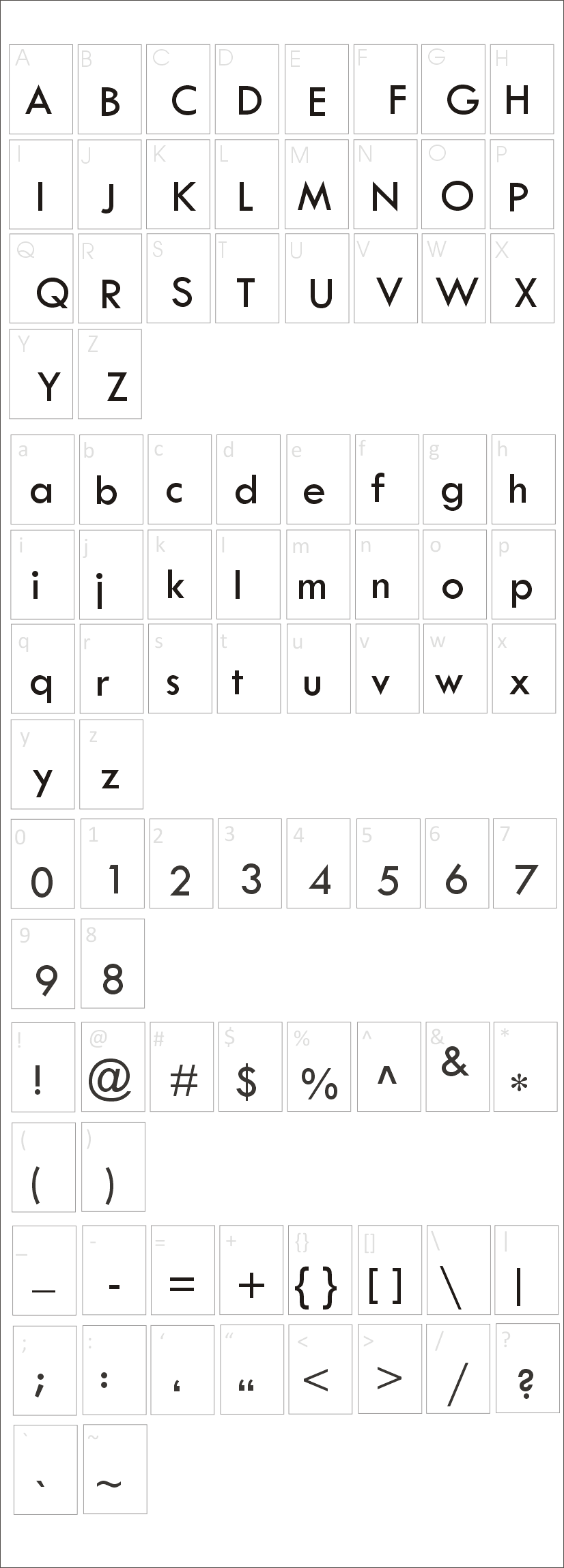 TW Cen MT Condensed Font Family Characters Map
