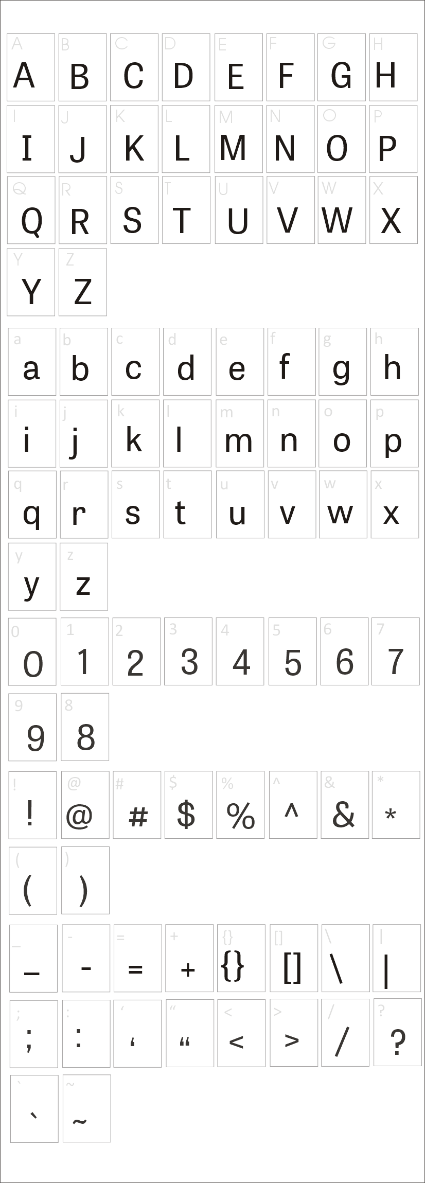 Tablet Gothic Font Characters Map