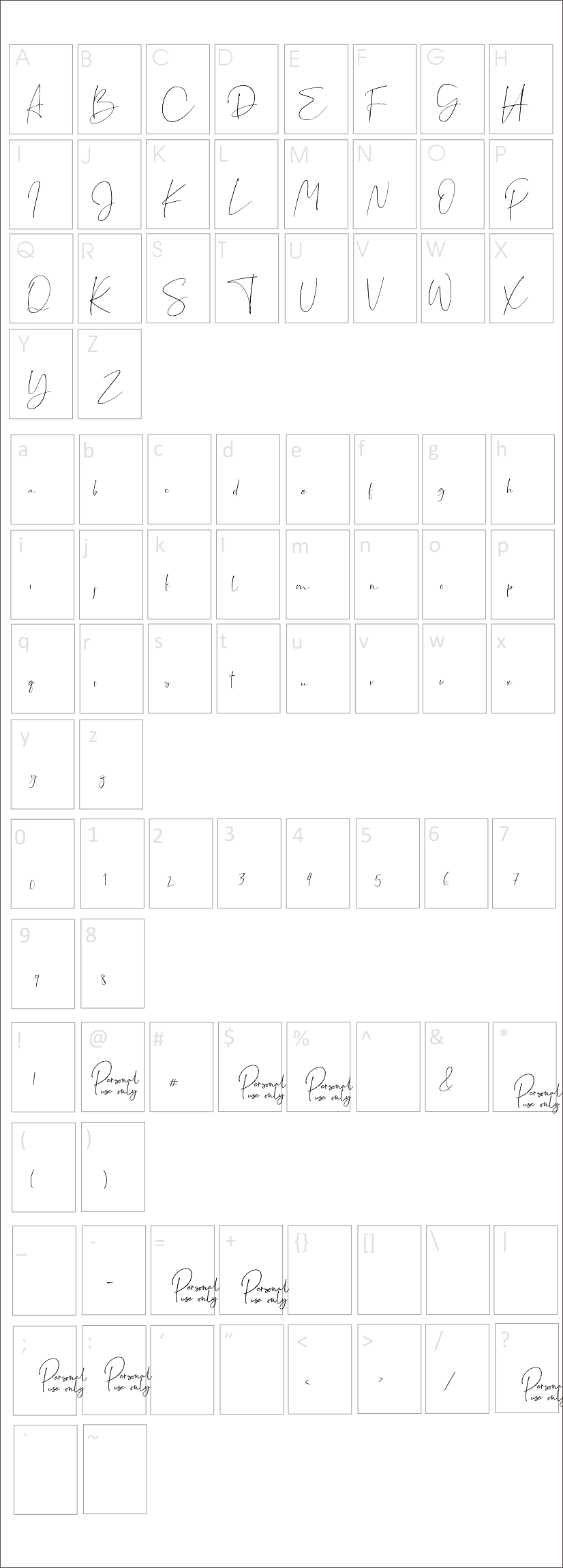 Wild Jasmine Signature Font Characters Map