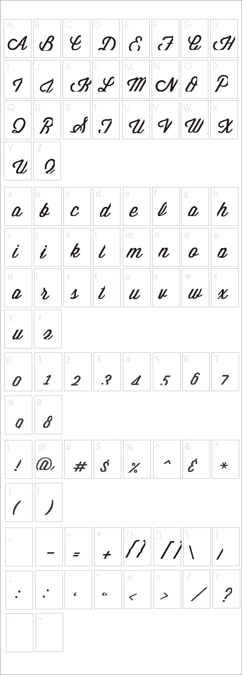Wisdom Script Font Characters Map