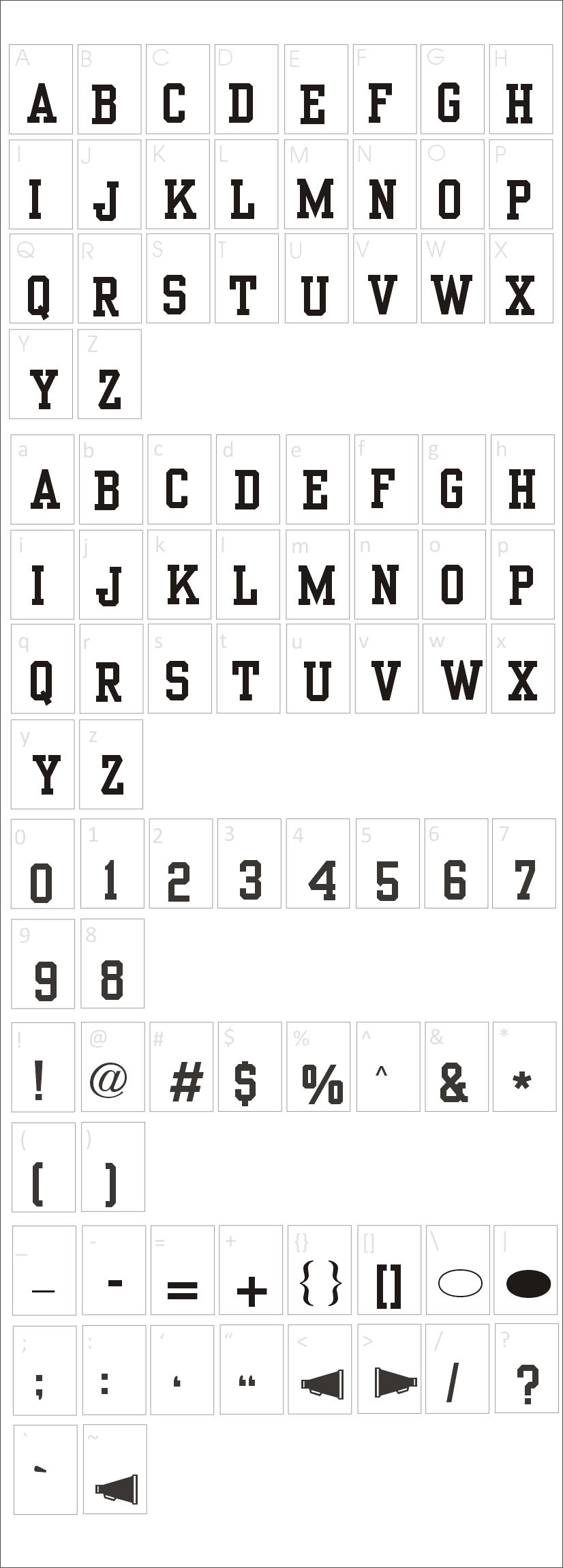 Yearbook Solid Font Characters Map