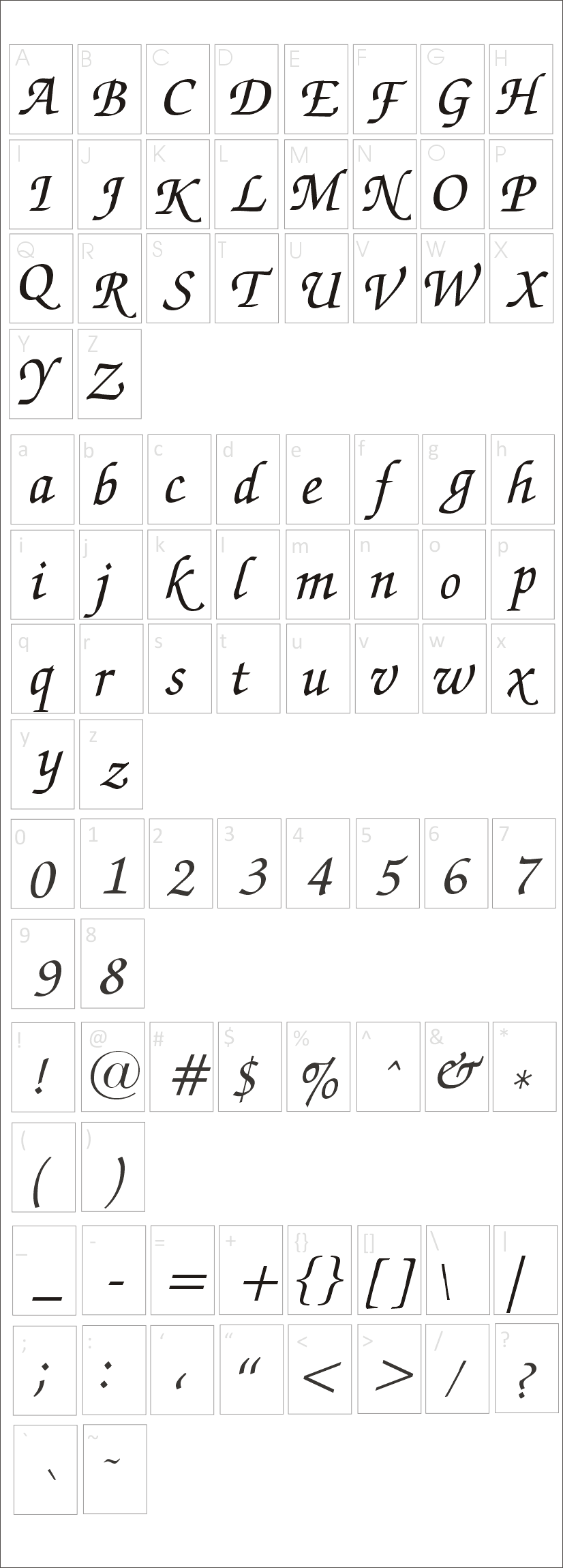 Zapf Chancery Font Family Characters Map