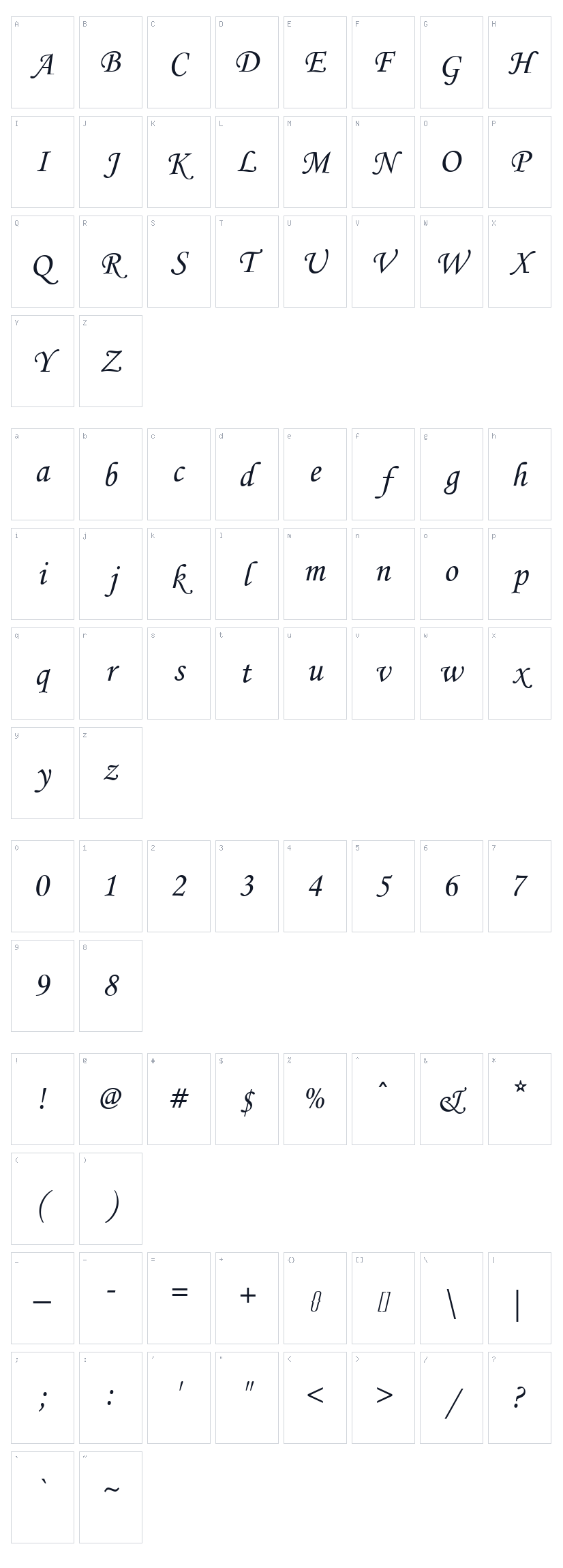 NK Monotype Corsiva Character Map