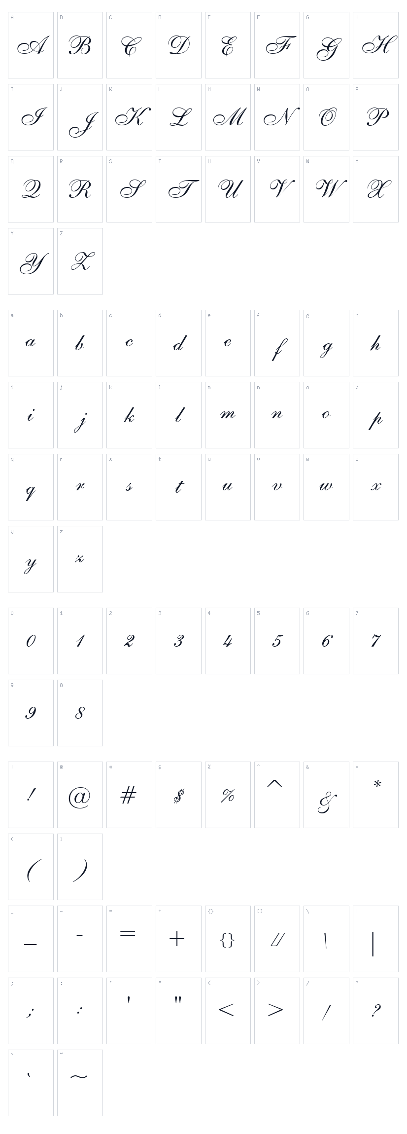 ShelleyAllegro BT Character Map