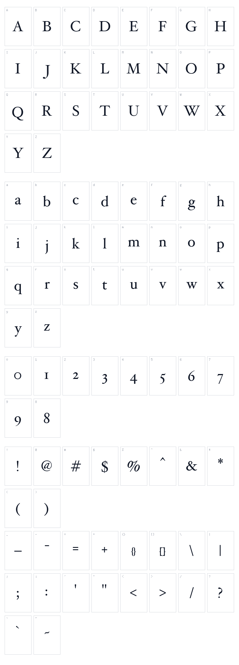 Hoefler Text Family Character Map
