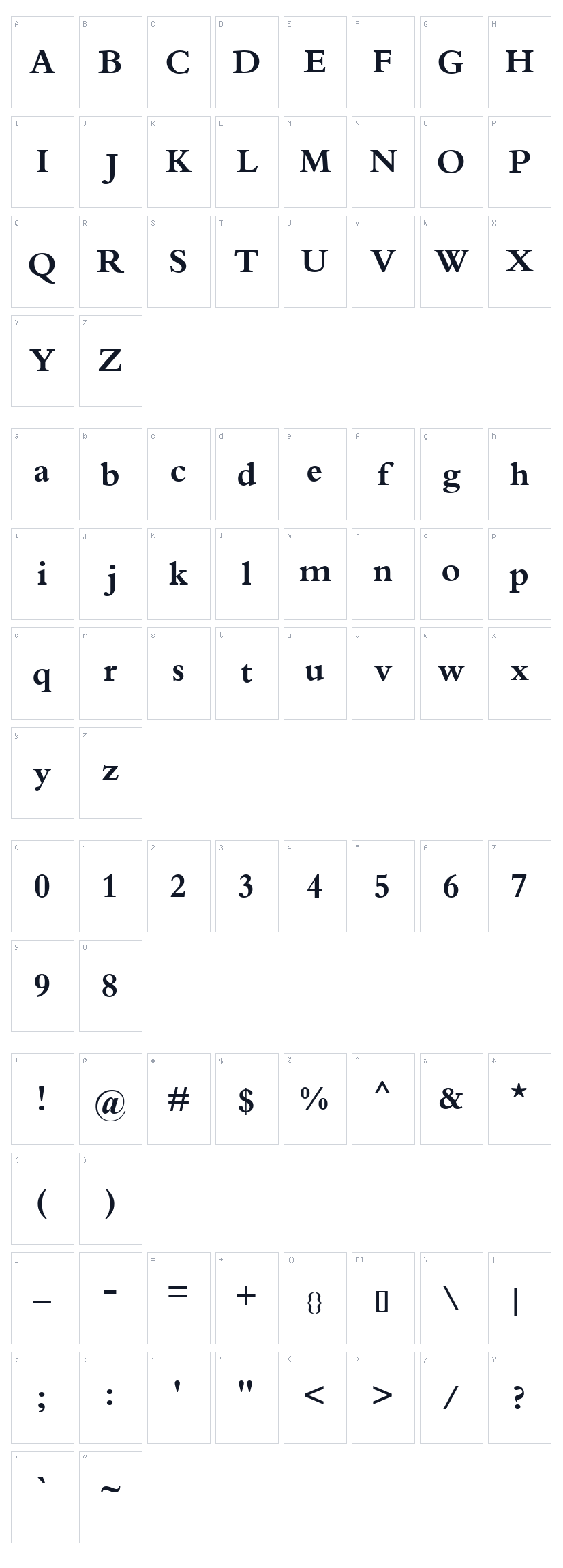 Bembo Character Map