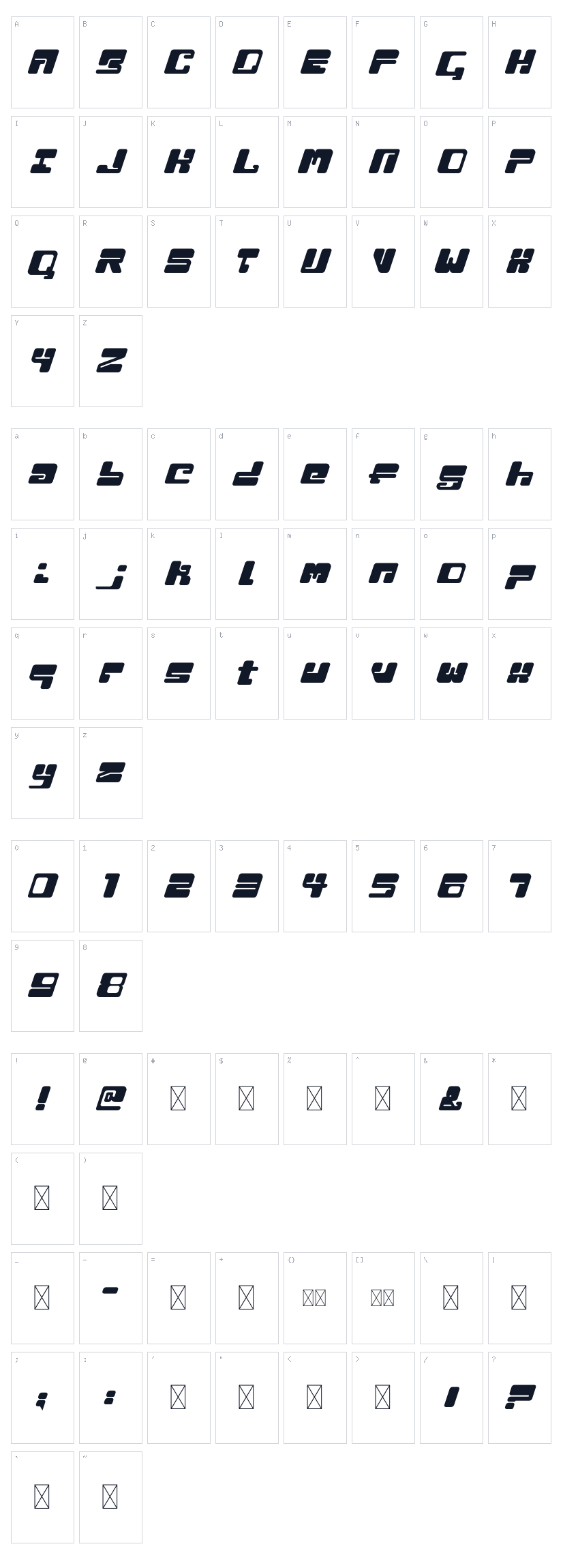 Excelorate Character Map